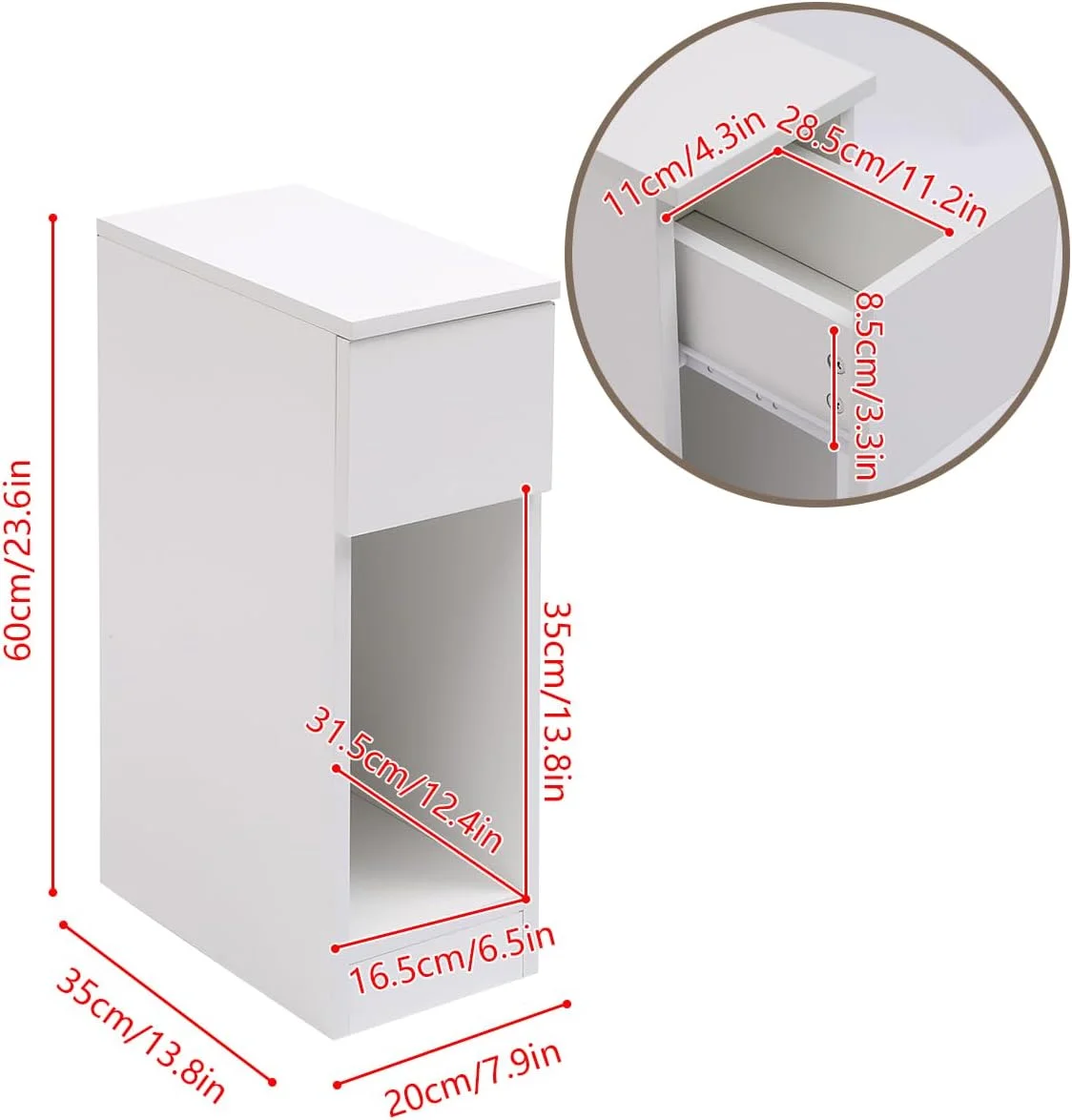 میز کنار تختی باریک چوبی پانتانال، کابینت کنار تخت خواب با کشو و قفسه، میز عسلی باریک کوچک کنار مبل اتاق نشیمن (سفید) میز کنار تختی باریک چوبی پانتانال، کابینت کنار تخت خواب با کشو و قفسه، میز عسلی باریک کوچک کنار مبل اتاق نشیمن (سفید)