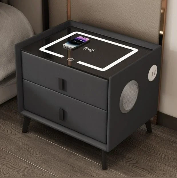 میز پاتختی هوشمند با ایستگاه شارژ بیسیم، پورتهای USB و بلندگوی بلوتوث | میز کنار تختی با 2 کشو، نورپردازی LED سه رنگ قابل تنظیم | میز کنار مبلی اتاق خواب و نشیمن میز پاتختی هوشمند با ایستگاه شارژ بیسیم، پورتهای USB و بلندگوی بلوتوث | میز کنار تختی با 2 کشو، نورپردازی LED سه رنگ قابل تنظیم | میز کنار مبلی اتاق خواب و نشیمن