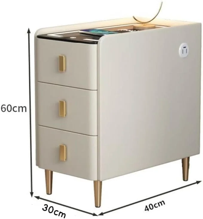 میز پاتختی هوشمند با شارژ بی‌سیم، پورت‌های USB و Type-C، چراغ‌های LED قابل تنظیم، 3 کشو برای نگهداری، میز کنار تختی مدرن برای اتاق خواب، اتاق نشیمن و خوابگاه (رنگ نارنجی) Sky Over