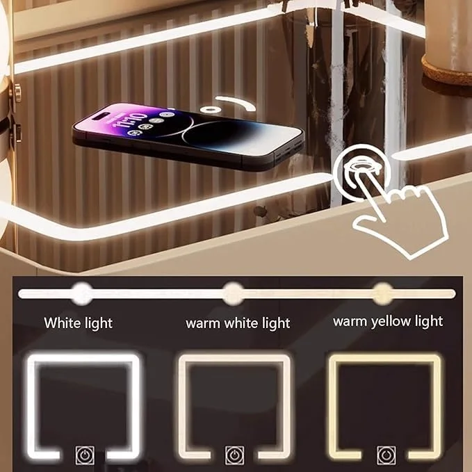 میز پاتختی هوشمند با شارژ بی‌سیم، پورت‌های USB و Type-C، چراغ‌های LED قابل تنظیم، 3 کشو برای نگهداری، میز کنار تختی مدرن برای اتاق خواب، اتاق نشیمن و خوابگاه (رنگ نارنجی) Sky Over