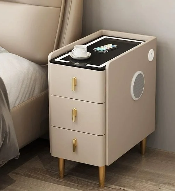 میز پاتختی هوشمند با شارژ بیسیم، بلندگو، پورتهای USB و Type-C، چراغهای LED قابل تنظیم، 3 کشو، میز کنار تختی مدرن (رنگ بژ) Sky Over میز پاتختی هوشمند با شارژ بیسیم، بلندگو، پورتهای USB و Type-C، چراغهای LED قابل تنظیم، 3 کشو، میز کنار تختی مدرن (رنگ بژ) Sky Over