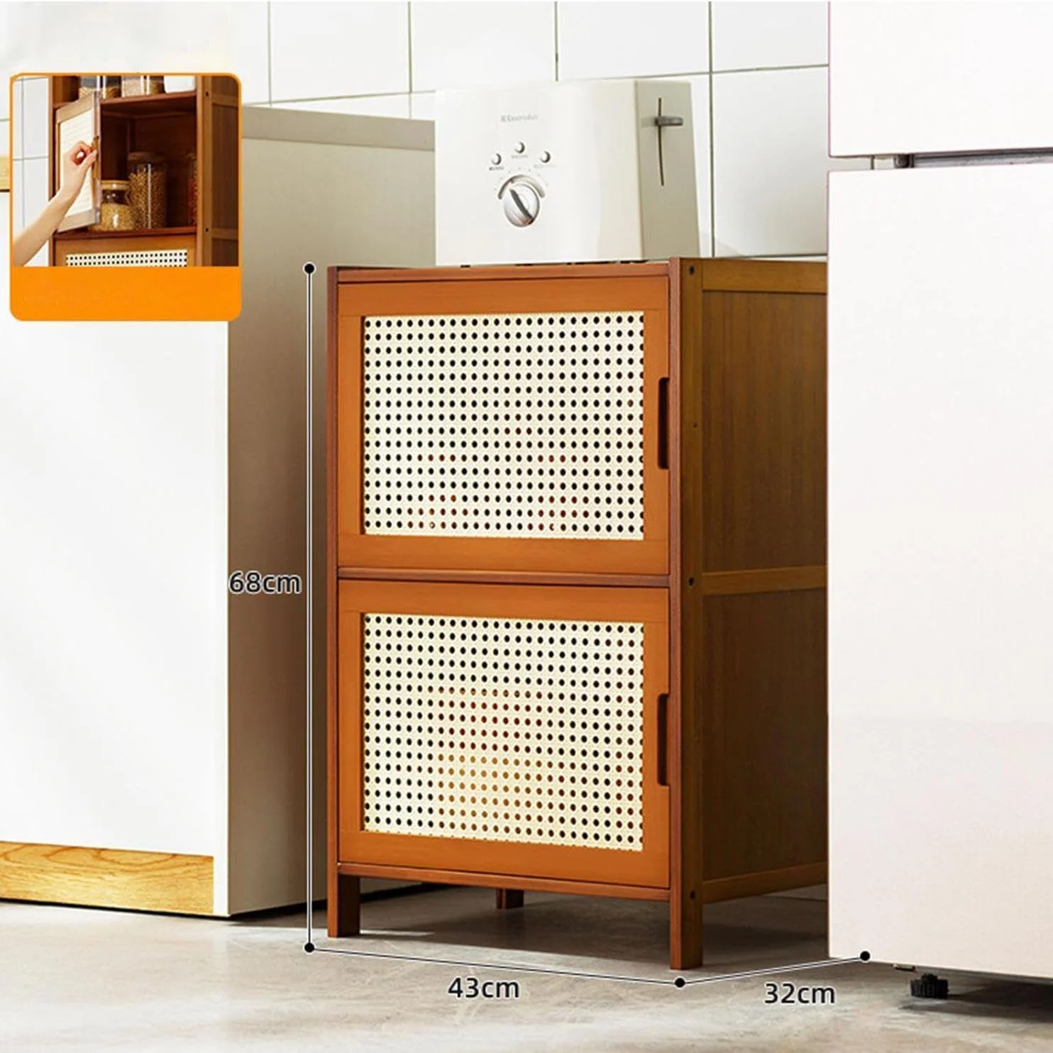 پاتختی، میز کنار تختی بامبو با طرح حصیری و کابینت 2 طبقه برای اتاق نشیمن، اتاق خواب، آشپزخانه، میز کنار مبلی مقاوم در برابر رطوبت برای تخت، مبل، دفتر، خوابگاه - روکش گردویی (43x32x68 سانتی متر) پاتختی، میز کنار تختی بامبو با طرح حصیری و کابینت 2 طبقه برای اتاق نشیمن، اتاق خواب، آشپزخانه، میز کنار مبلی مقاوم در برابر رطوبت برای تخت، مبل، دفتر، خوابگاه - روکش گردویی (43x32x68 سانتی متر)