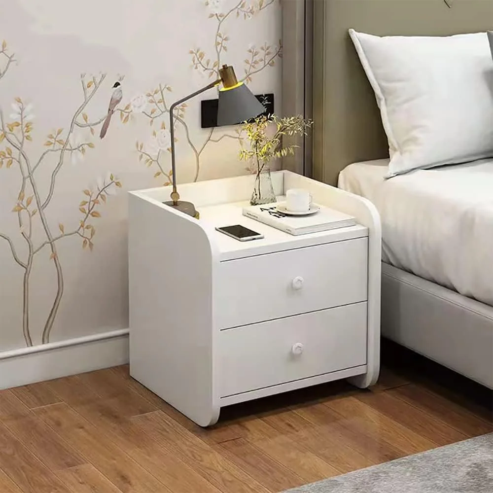 میز کنار تختی سفید گرم NC با 2 کشو، میز کنار تخت خواب، میز کنار مبل چوبی، کابینت با کشو کشویی و فضای ذخیره سازی باز میز کنار تختی سفید گرم NC با 2 کشو، میز کنار تخت خواب، میز کنار مبل چوبی، کابینت با کشو کشویی و فضای ذخیره سازی باز
