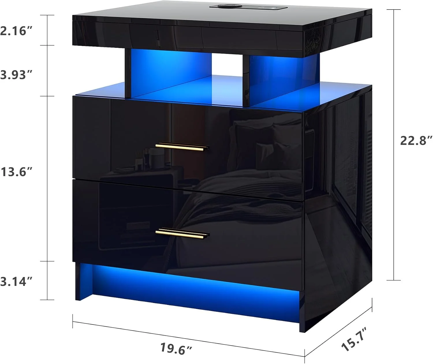 میز کنار تختی LED اتوماتیک با ایستگاه شارژ بیسیم و پورتهای USB، میز کنار تختی براق با 2 کشو، میز کنار تختی شناور با نورهای LED تعبیه شده 3 رنگ و روشنایی قابل تنظیم میز کنار تختی LED اتوماتیک با ایستگاه شارژ بیسیم و پورتهای USB، میز کنار تختی براق با 2 کشو، میز کنار تختی شناور با نورهای LED تعبیه شده 3 رنگ و روشنایی قابل تنظیم