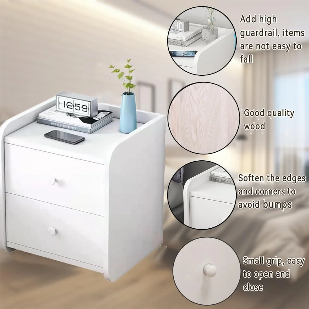میز کنار تختی سفید گرم NC با 2 کشو، میز کنار تخت خواب، میز کنار مبل چوبی، کابینت با کشو کشویی و فضای ذخیره سازی باز میز کنار تختی سفید گرم NC با 2 کشو، میز کنار تخت خواب، میز کنار مبل چوبی، کابینت با کشو کشویی و فضای ذخیره سازی باز