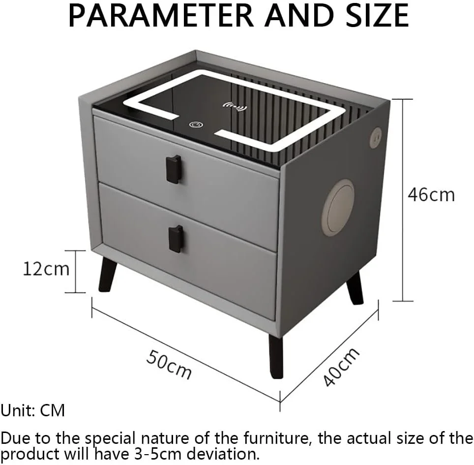 میز کنار تختی هوشمند، میز عسلی مدرن، میز کنار مبل، با شارژر بی‌سیم، پورت USB و چراغ‌های LED قابل تنظیم، برای اتاق نشیمن منزل، اتاق خواب، هتل، دفتر کار (بدون بلندگوی بلوتوث)