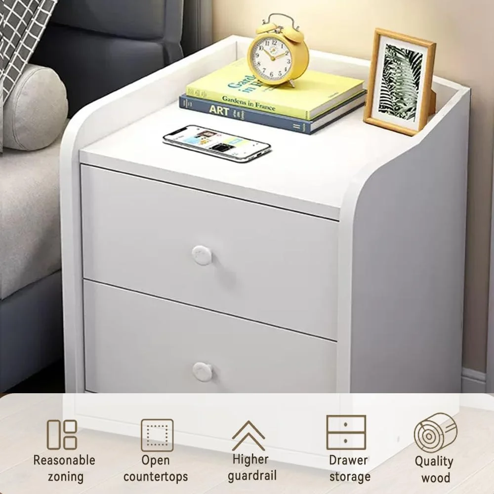 میز کنار تختی سفید گرم NC با 2 کشو، میز کنار تخت خواب، میز کنار مبل چوبی، کابینت با کشو کشویی و فضای ذخیره سازی باز میز کنار تختی سفید گرم NC با 2 کشو، میز کنار تخت خواب، میز کنار مبل چوبی، کابینت با کشو کشویی و فضای ذخیره سازی باز