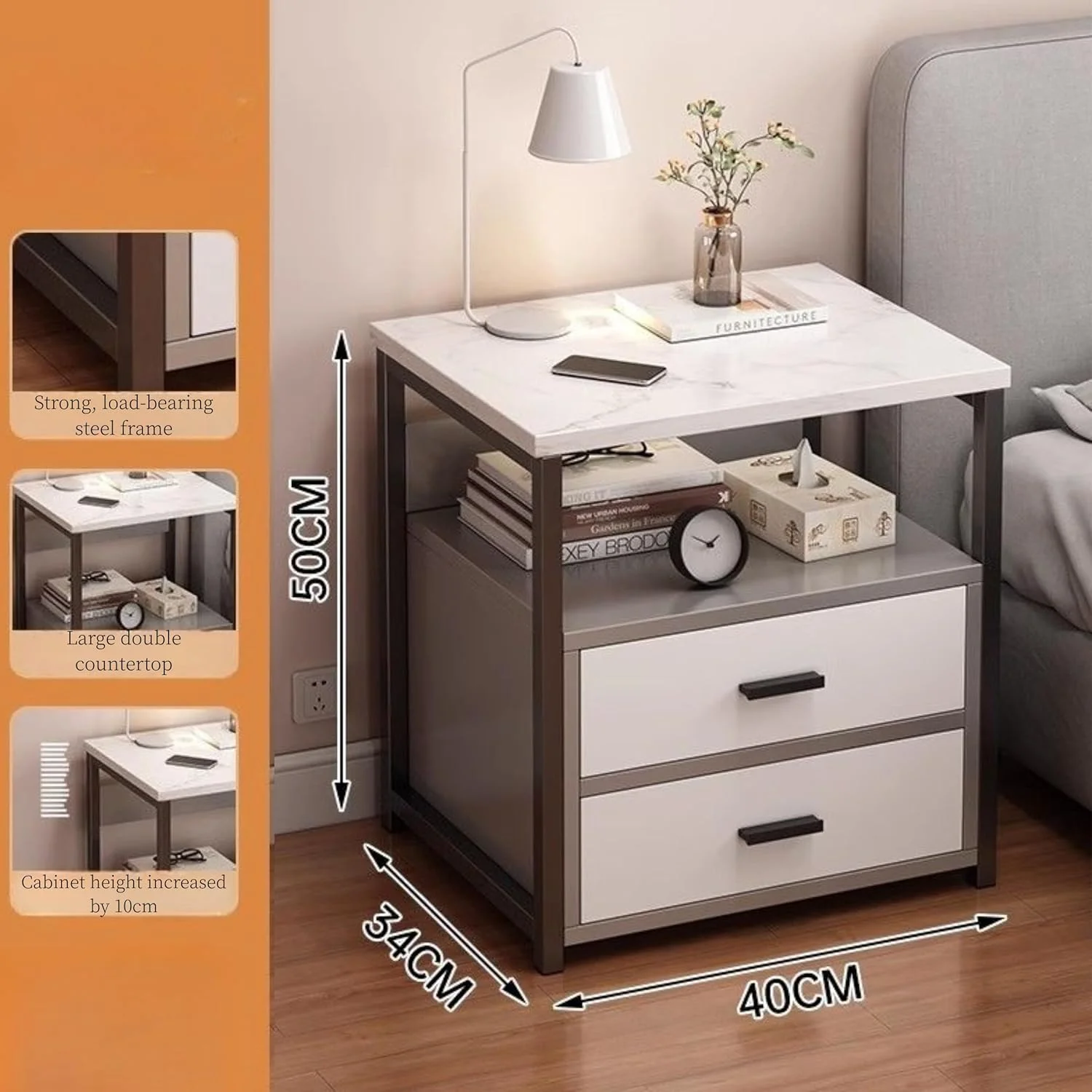 پاتختی، میز کنار تختی با قفسه و کشو، میز عسلی مدرن، کابینت ذخیره سازی اتاق خواب، میز کنار مبل چوبی برای اتاق نشیمن اتاق خواب (40 * 34 * 50 سانتی متر) (سفید) پاتختی، میز کنار تختی با قفسه و کشو، میز عسلی مدرن، کابینت ذخیره سازی اتاق خواب، میز کنار مبل چوبی برای اتاق نشیمن اتاق خواب (40 * 34 * 50 سانتی متر) (سفید)