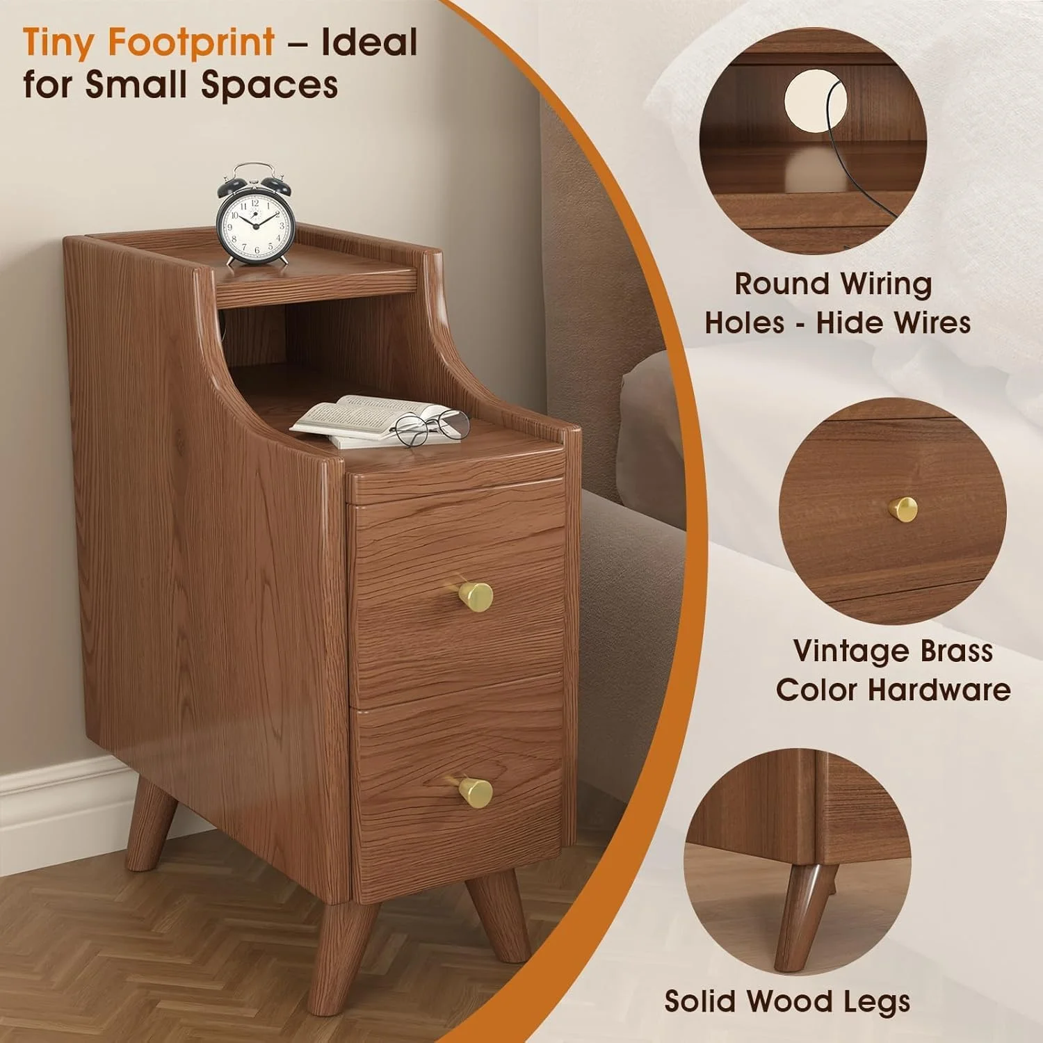 میز پاتختی چوبی با کشو، میز کنار تختی باریک Fohome برای فضاهای کوچک، میز کنار تختی مدرن اواسط قرن برای اتاق خواب میز پاتختی چوبی با کشو، میز کنار تختی باریک Fohome برای فضاهای کوچک، میز کنار تختی مدرن اواسط قرن برای اتاق خواب