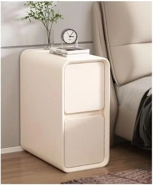 میز پاتختی مدرن با روکش چرم میکروفیبر، دارای 2 کشو، چوب سفید میز پاتختی مدرن با روکش چرم میکروفیبر، دارای 2 کشو، چوب سفید