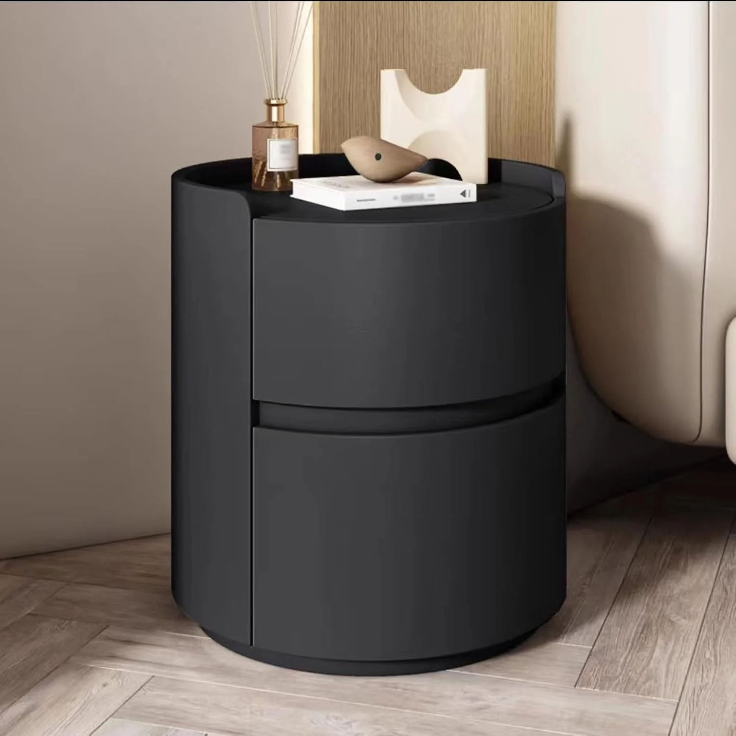 پاتختی گرد، میز کنار تختی چوبی مناسب اتاق خواب، میز کنار تختی با روکش چرمی، میز کنار تختی دارای کشو و قفسه مناسب اتاق نشیمن (رنگ: مشکی، سایز: 40x40x50) پاتختی گرد، میز کنار تختی چوبی مناسب اتاق خواب، میز کنار تختی با روکش چرمی، میز کنار تختی دارای کشو و قفسه مناسب اتاق نشیمن (رنگ: مشکی، سایز: 40x40x50)