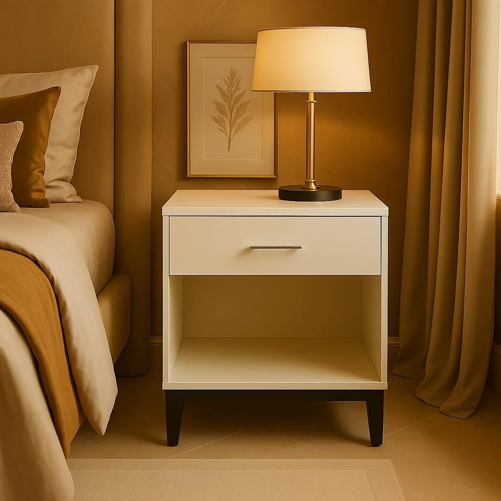 میز پاتختی RIGID | میز عسلی با یک کشو، لبه های صاف MDF | میز کنار تختی اتاق خواب، کشو کنار تخت - سفید (55 ارتفاع * 45 عرض * 45 عمق سانتی متر) میز پاتختی RIGID | میز عسلی با یک کشو، لبه های صاف MDF | میز کنار تختی اتاق خواب، کشو کنار تخت - سفید (55 ارتفاع * 45 عرض * 45 عمق سانتی متر)