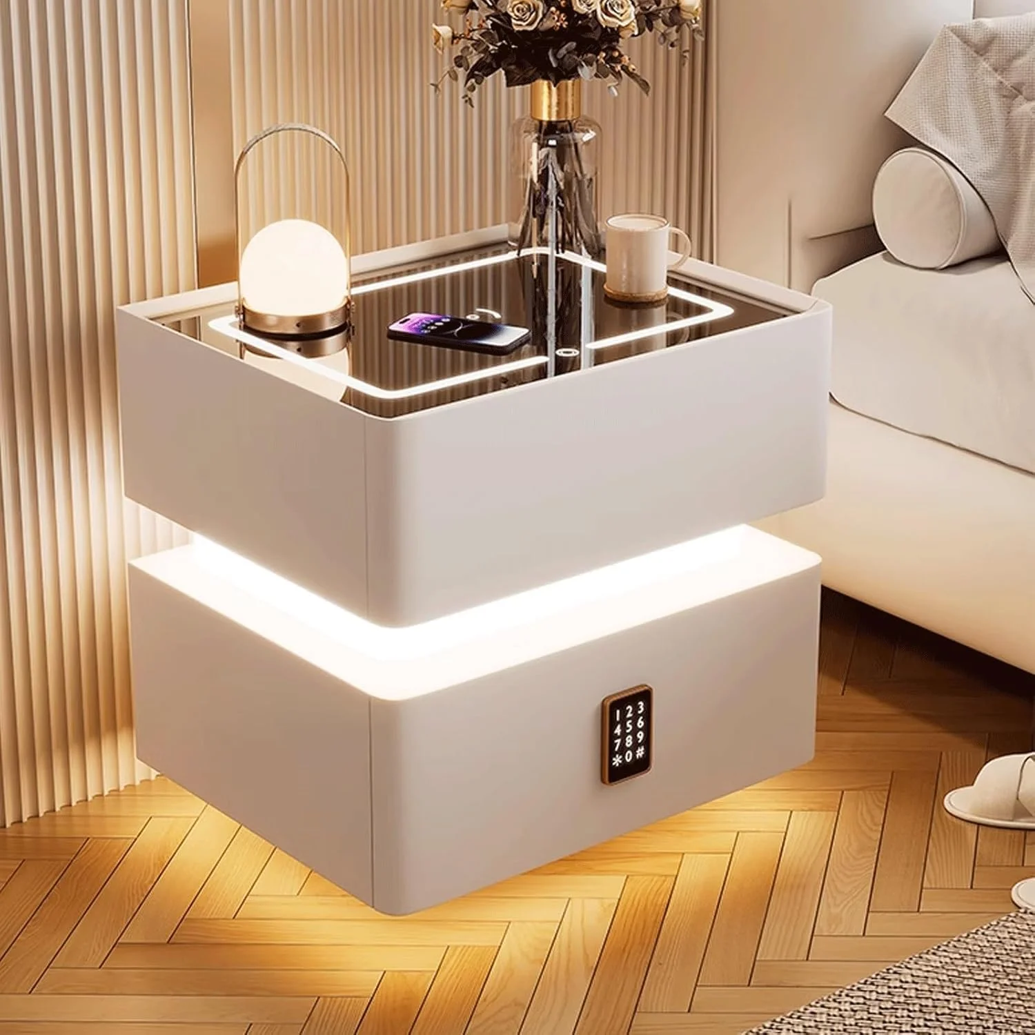 میز پاتختی کوچک SUPAAR برای فضاهای کوچک با چهار رنگ، میز کنار تختی هوشمند با قفل، میز کنار تختی شارژینگ برای اتاق خواب، میز کنار تختی مدرن بدون نیاز به نصب .nightstand (سفید) میز پاتختی کوچک SUPAAR برای فضاهای کوچک با چهار رنگ، میز کنار تختی هوشمند با قفل، میز کنار تختی شارژینگ برای اتاق خواب، میز کنار تختی مدرن بدون نیاز به نصب .nightstand (سفید)