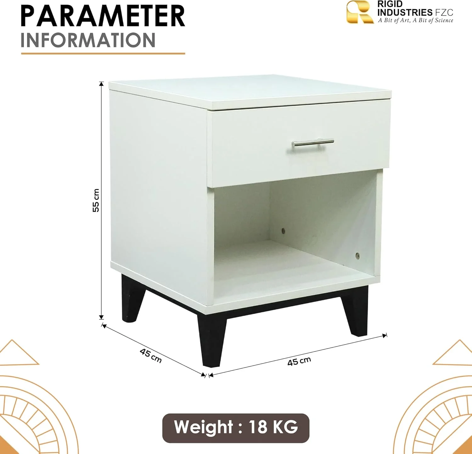 میز پاتختی RIGID | میز عسلی با یک کشو، لبه های صاف MDF | میز کنار تختی اتاق خواب، کشو کنار تخت - سفید (55 ارتفاع * 45 عرض * 45 عمق سانتی متر) میز پاتختی RIGID | میز عسلی با یک کشو، لبه های صاف MDF | میز کنار تختی اتاق خواب، کشو کنار تخت - سفید (55 ارتفاع * 45 عرض * 45 عمق سانتی متر)