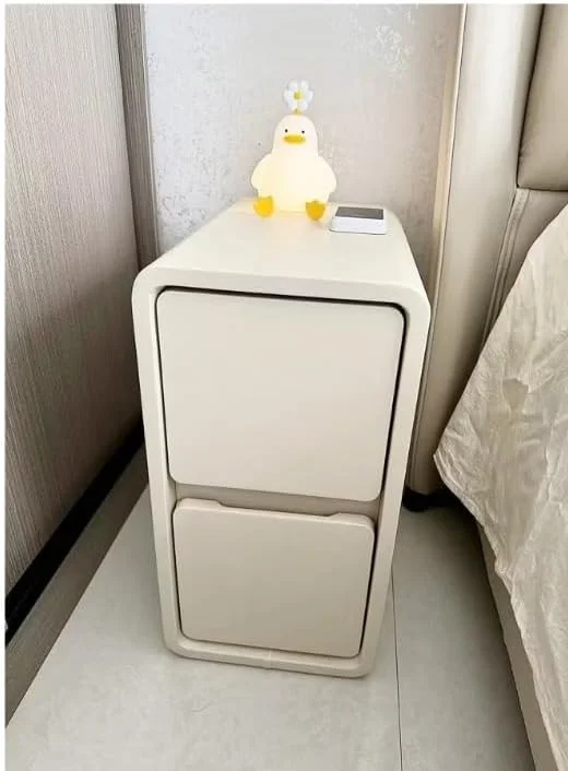 میز پاتختی مدرن با روکش چرم میکروفیبر، دارای 2 کشو، چوب سفید میز پاتختی مدرن با روکش چرم میکروفیبر، دارای 2 کشو، چوب سفید