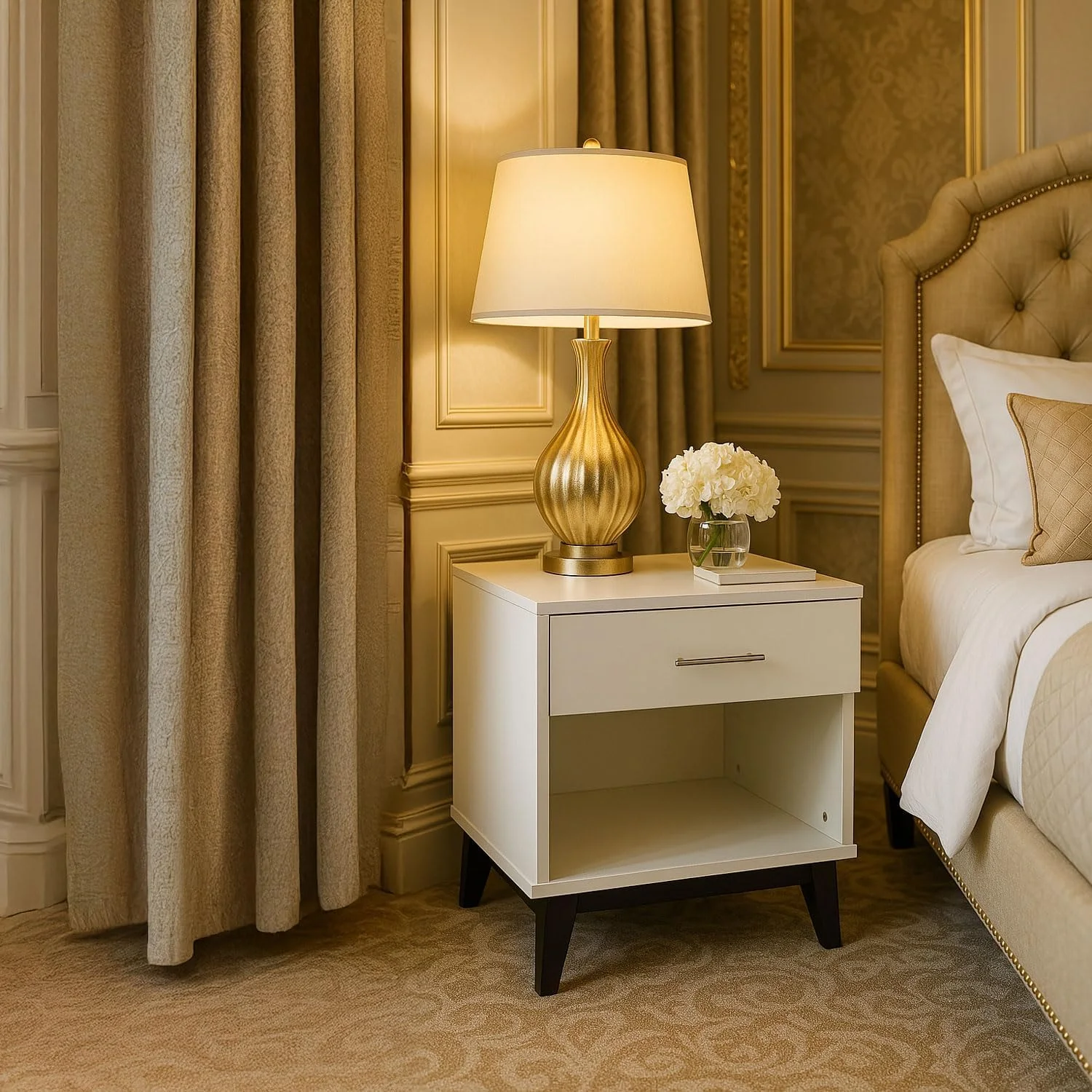 میز پاتختی RIGID | میز عسلی با یک کشو، لبه های صاف MDF | میز کنار تختی اتاق خواب، کشو کنار تخت - سفید (55 ارتفاع * 45 عرض * 45 عمق سانتی متر) میز پاتختی RIGID | میز عسلی با یک کشو، لبه های صاف MDF | میز کنار تختی اتاق خواب، کشو کنار تخت - سفید (55 ارتفاع * 45 عرض * 45 عمق سانتی متر)