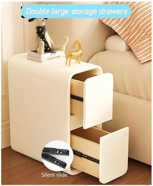 میز پاتختی مدرن با روکش چرم میکروفیبر، دارای 2 کشو، چوب سفید میز پاتختی مدرن با روکش چرم میکروفیبر، دارای 2 کشو، چوب سفید