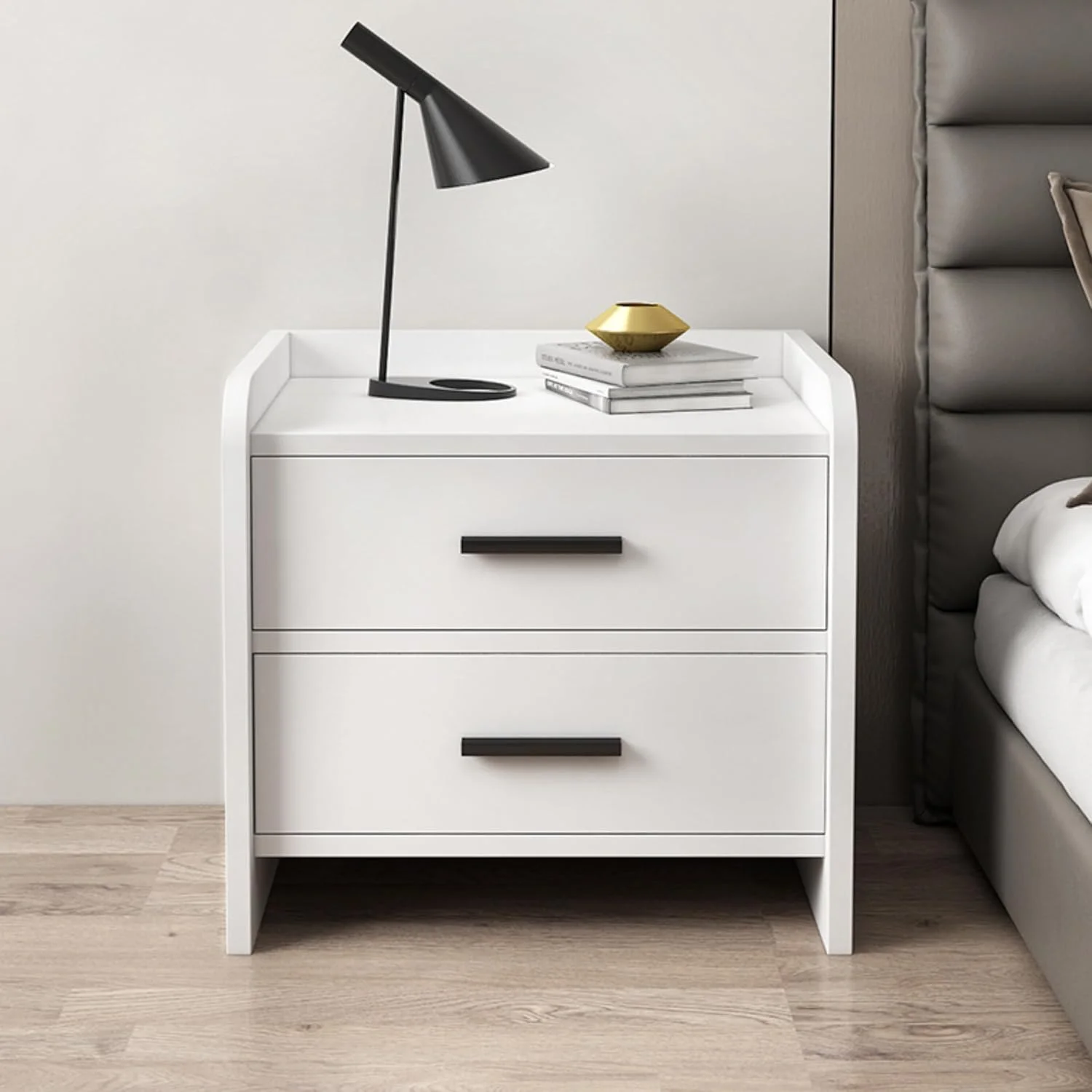 میز پاتختی، میز کنار تختی مدرن، میز چوبی، کابینت ذخیره سازی ساده اتاق خواب با 2 کشو، میز کنار مبل سفید برای اتاق نشیمن و اتاق خواب