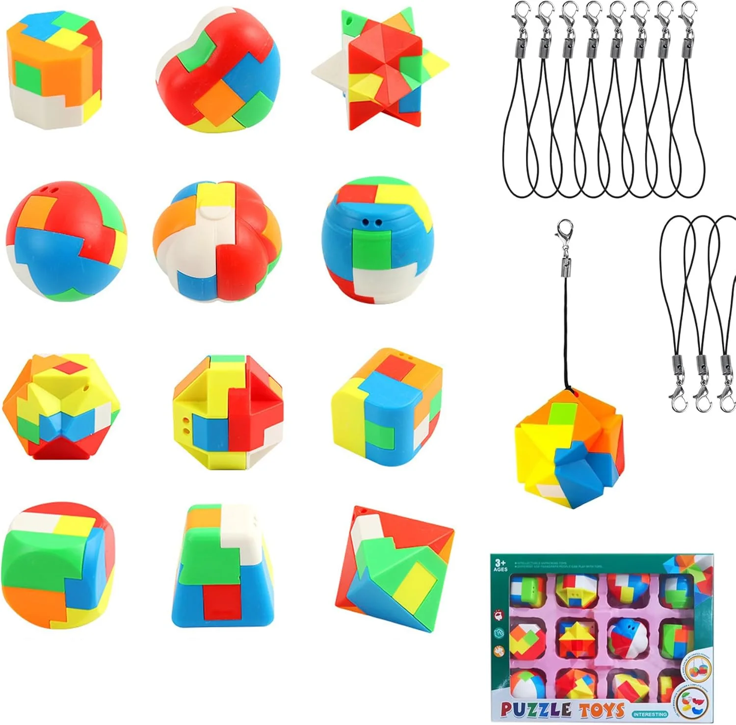 پازل های فکری 12 عددی AM ANNA برای کودکان، پازل سه بعدی پلاستیکی بازکردنی برای بازی چالش برانگیز، هدیه مهمانی، تست منطق اداری نوجوانان، مکعب اسباب بازی، توپ