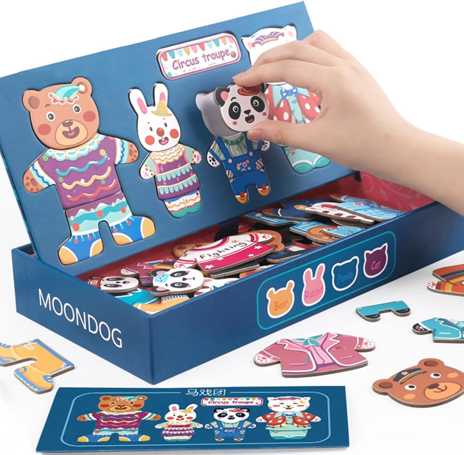 جعبه پازل لباس پوشیدنی خرس چوبی AM ANNA، پازل اره منبت کاری تطبیق و مرتب سازی، اسباب بازی های مرتب سازی چوبی خرس، خرگوش، پاندا، گربه برای کودکان 3 ساله، بازی های تطبیق لباس پوشیدنی حیوانات چوبی مغناطیسی برای کودکان نوپا