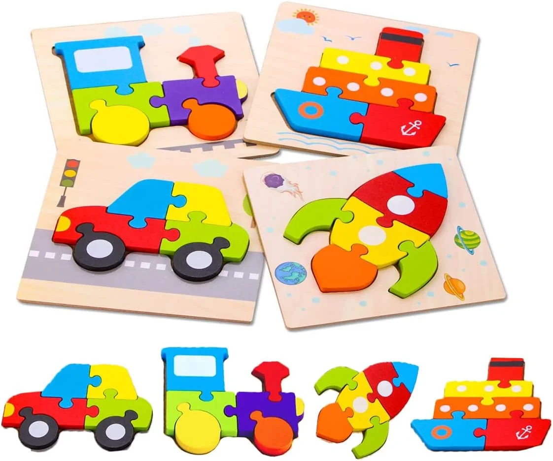 پازل های چوبی سه بعدی AM ANNA، 4 تکه، اسباب بازی های آموزشی و یادگیری برای کودکان نوپا، پازل های چوبی کودکانه برای کودکان 1، 2، 3 و 4 ساله، اسباب بازی های مونته سوری، هدیه برای پسران و دختران نوپا