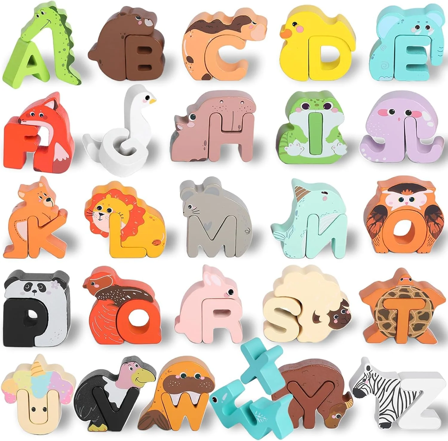 پازل الفبای AM ANNA، پازل چوبی الفبای حیوانات، پازل ABC برای کودکان نوپا 2-4 ساله، اسباب بازی های یادگیری الفبا، اسباب بازی های آموزشی مونته سوری برای کودکان 3-5 سال به بالا