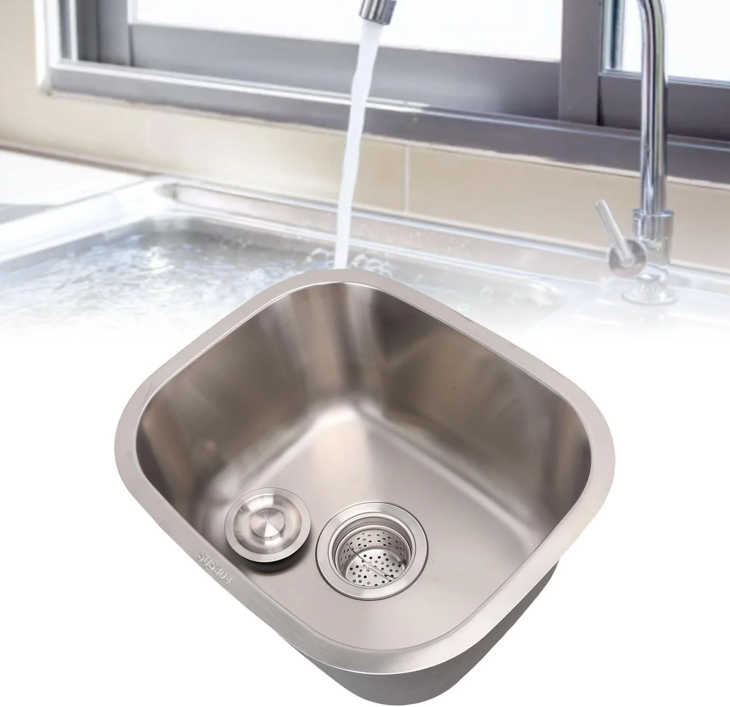 سینک ظرفشویی تک لگنه زیرکار YUEHISY، حوضچه ضد زنگ استیل 304، کاربرد چند منظوره برای خانه، بار، حمام، شیک و کاربردی