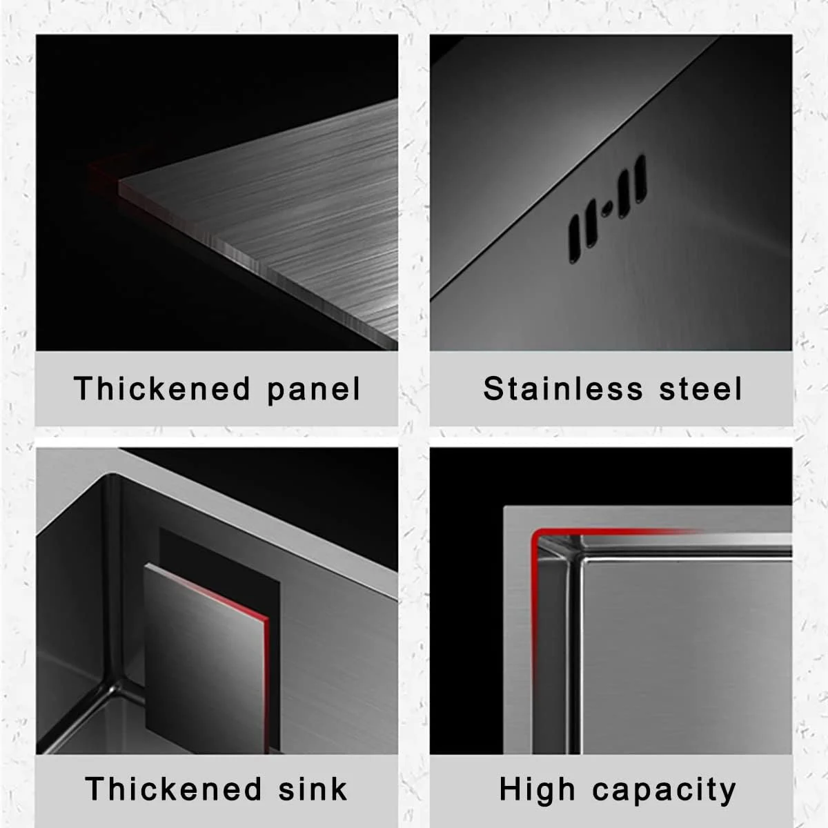 سینک ظرفشویی، سینک ظرفشویی استیل ضد زنگ با شیر آب تاشو، سینک با ظرفیت بالا، سینک ظرفشویی بی صدا برای استفاده در فضای داخلی و خارجی (رنگ: مشکی، سایز: 60x40 سانتی متر)