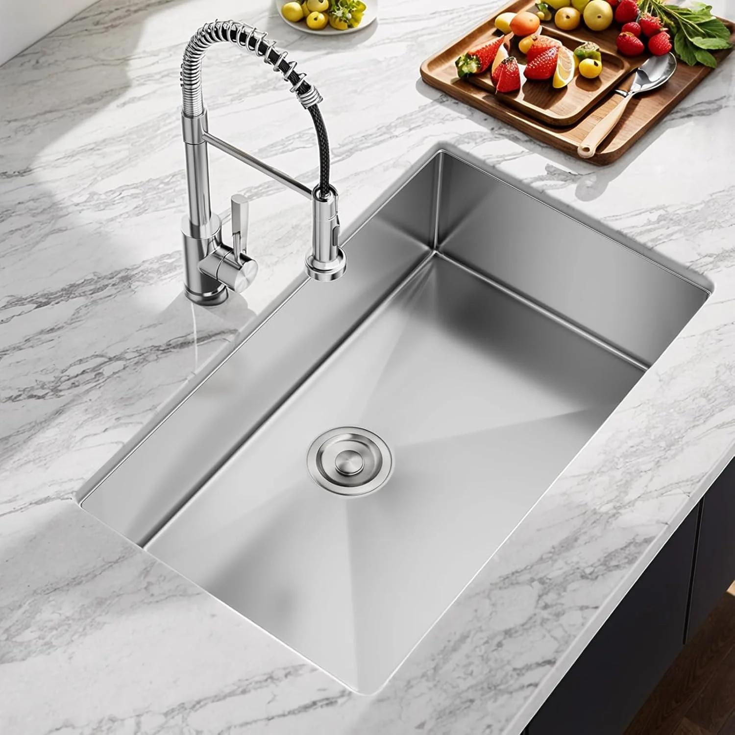 سینک ظرفشویی زیرکابینتی کاملن 28 اینچی، سینک ظرفشویی استیل ضد زنگ گیج 18 زیرکابینتی 28x18 اینچی، سینک تک لگنه عمیق نیکل برس خورده مناسب RV، رختشویی و مصارف کاربردی