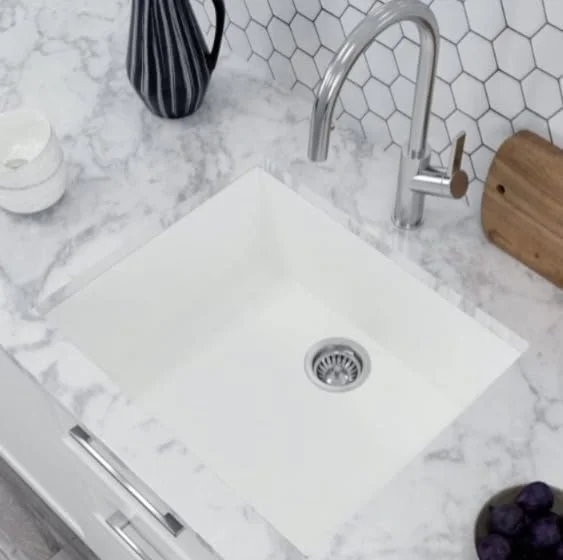 سینک ظرفشویی گرانیتی تک لگن زیرکار ELITE مدل ADL-4343G - رنگ سفید مایل به کرم | 43 x 43 x 21.5 سانتی متر | ابعاد برش 38 x 38 سانتی متر (زیرکار) / 40 x 40 سانتی متر (روکار) | ضخامت 10 میلی متر | بادوام و شیک