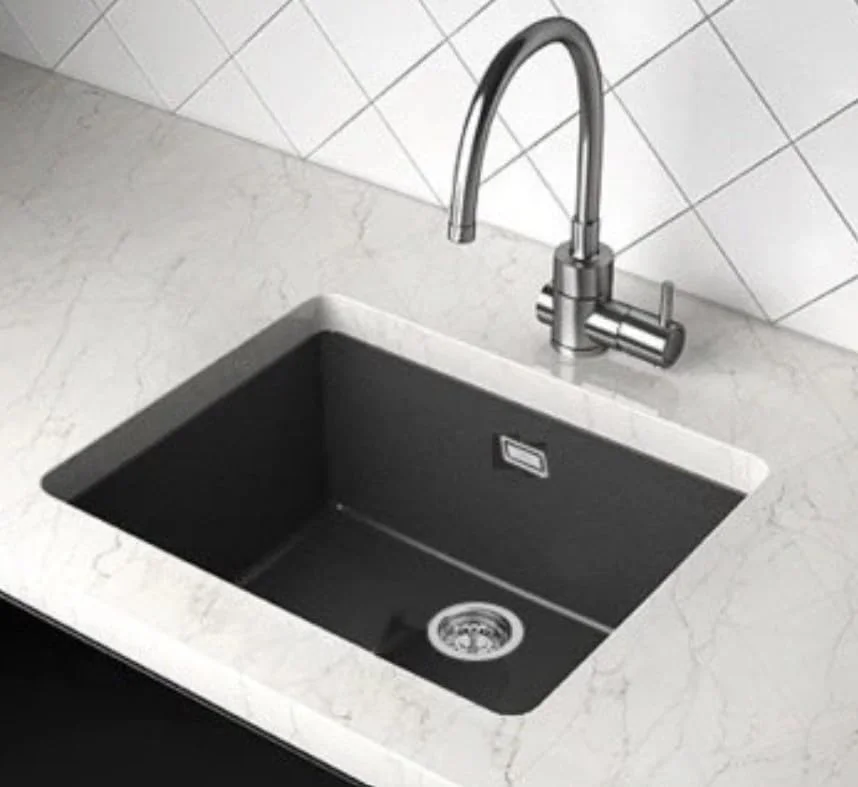 سینک ظرفشویی گرانیتی تک لگن مشکی ELITE ADL-5545G - ابعاد 55x45x21.5 سانتی متر | ابعاد برش 50x40 سانتی متر (زیرکار) / 48x43 سانتی متر (روکار) | ضخامت 10 میلی متر | بادوام و شیک