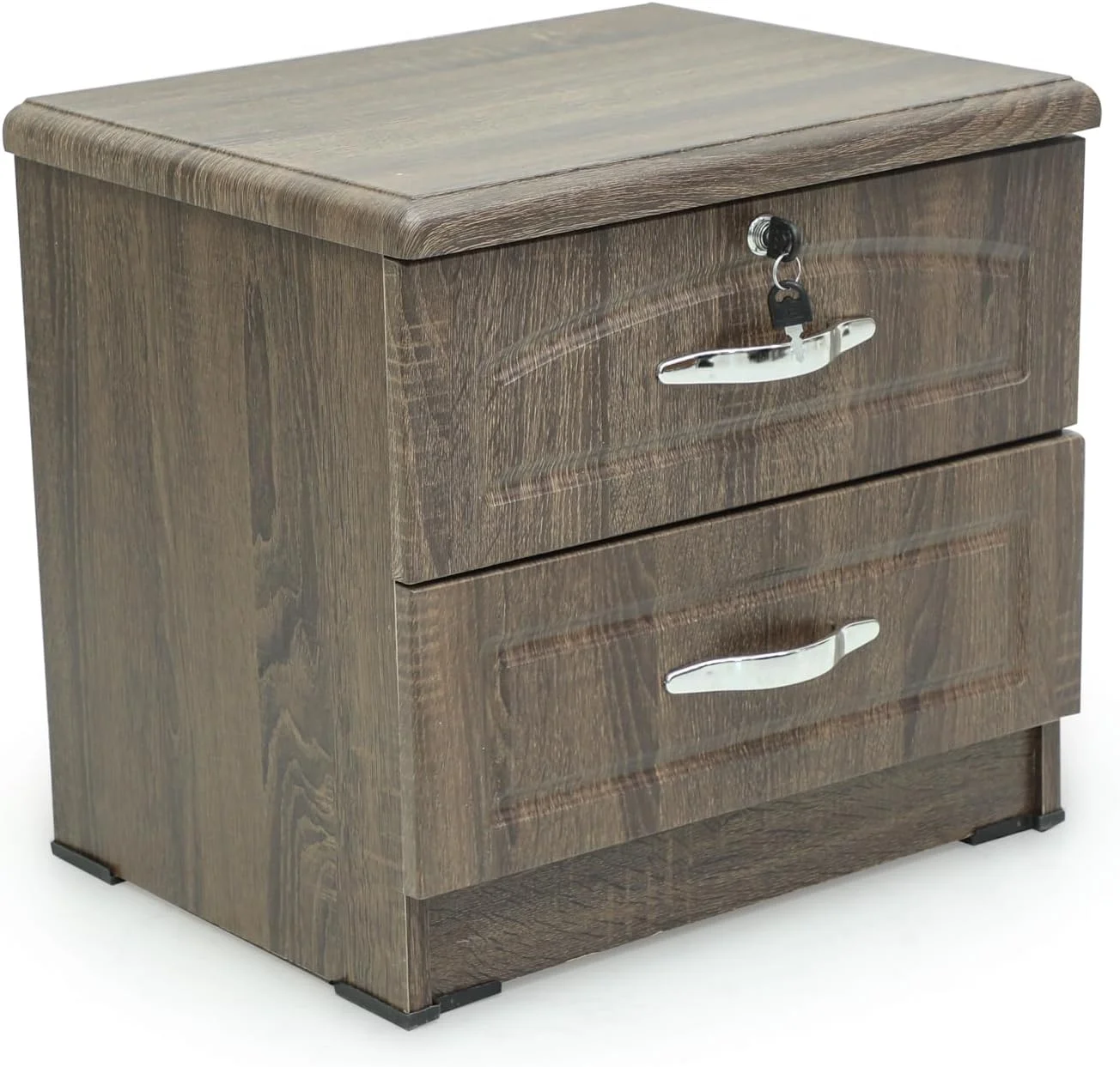 میز کنار تختی چوبی بلوطی Multi Home Furniture با 2 کشو، سطح صاف و محل نگهداری، میز کنار مبلی مدرن برای اتاق نشیمن - میز کنار تخت جمع و جور برای مبلمان اتاق خواب با کلید قفل کشوها