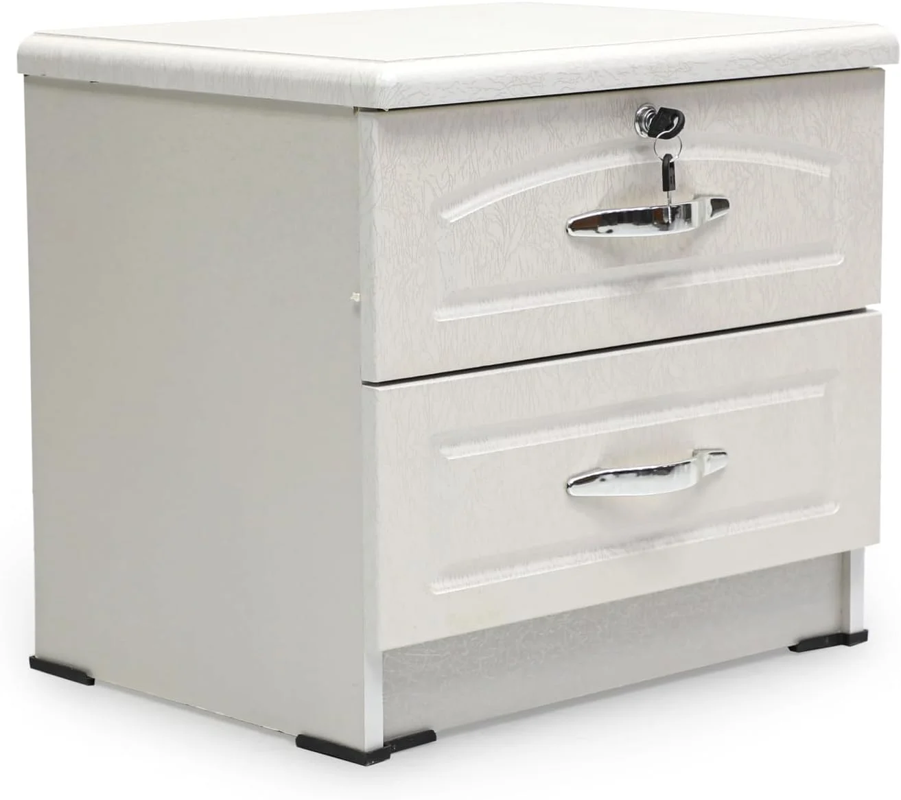 میز پاتختی چوبی سفید Multi Home Furniture با 2 کشو، سطح صاف و میز کنار تختی ذخیره سازی، میز کنار مبلی مدرن برای اتاق نشیمن - میز کنار تخت جمع و جور برای مبلمان اتاق خواب با کلید قفل کشوها