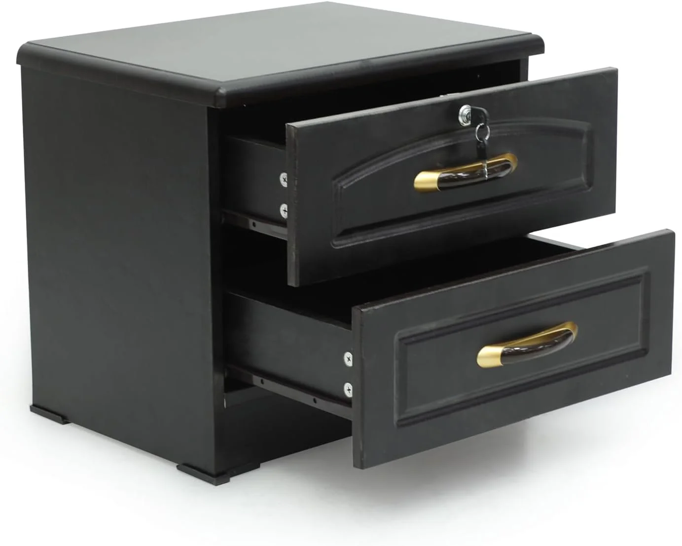 میز کنار تختی چوبی مشکی Multi Home Furniture با 2 کشو، سطح صاف و محل نگهداری وسایل، میز کنار مبلی مدرن برای اتاق نشیمن - میز کنار تخت جمع و جور برای مبلمان اتاق خواب با کلید قفل کشوها میز کنار تختی چوبی مشکی Multi Home Furniture با 2 کشو، سطح صاف و محل نگهداری وسایل، میز کنار مبلی مدرن برای اتاق نشیمن - میز کنار تخت جمع و جور برای مبلمان اتاق خواب با کلید قفل کشوها