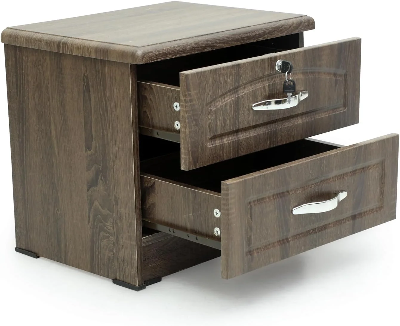 میز کنار تختی چوبی بلوطی Multi Home Furniture با 2 کشو، سطح صاف و محل نگهداری، میز کنار مبلی مدرن برای اتاق نشیمن - میز کنار تخت جمع و جور برای مبلمان اتاق خواب با کلید قفل کشوها میز کنار تختی چوبی بلوطی Multi Home Furniture با 2 کشو، سطح صاف و محل نگهداری، میز کنار مبلی مدرن برای اتاق نشیمن - میز کنار تخت جمع و جور برای مبلمان اتاق خواب با کلید قفل کشوها