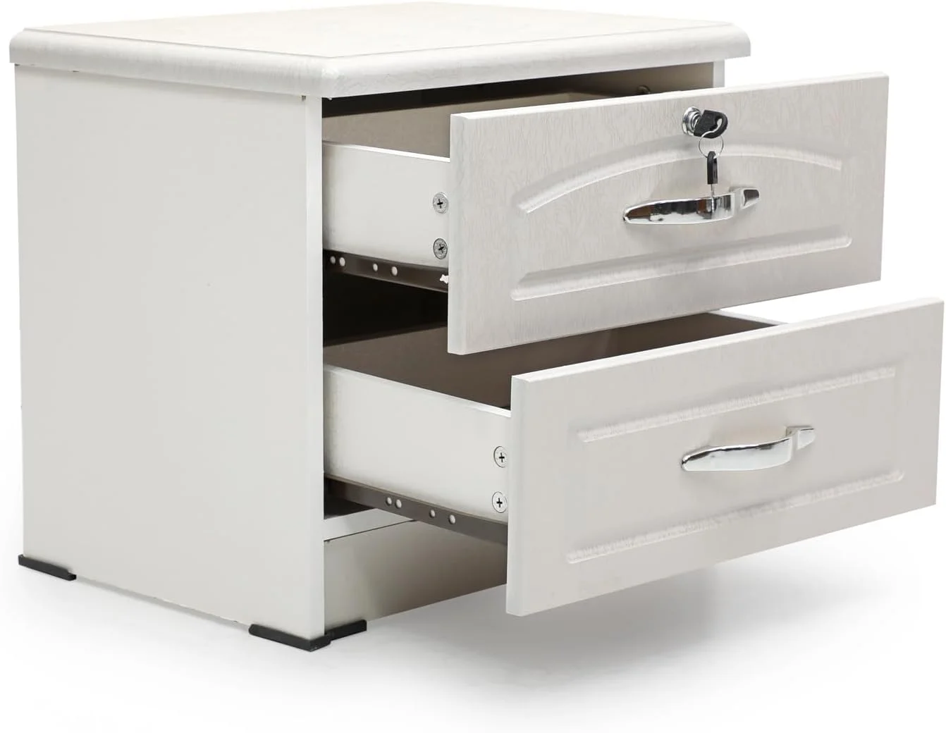 میز پاتختی چوبی سفید Multi Home Furniture با 2 کشو، سطح صاف و میز کنار تختی ذخیره سازی، میز کنار مبلی مدرن برای اتاق نشیمن - میز کنار تخت جمع و جور برای مبلمان اتاق خواب با کلید قفل کشوها