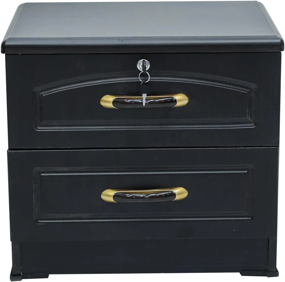 میز کنار تختی چوبی مشکی Multi Home Furniture با 2 کشو، سطح صاف و محل نگهداری وسایل، میز کنار مبلی مدرن برای اتاق نشیمن - میز کنار تخت جمع و جور برای مبلمان اتاق خواب با کلید قفل کشوها میز کنار تختی چوبی مشکی Multi Home Furniture با 2 کشو، سطح صاف و محل نگهداری وسایل، میز کنار مبلی مدرن برای اتاق نشیمن - میز کنار تخت جمع و جور برای مبلمان اتاق خواب با کلید قفل کشوها