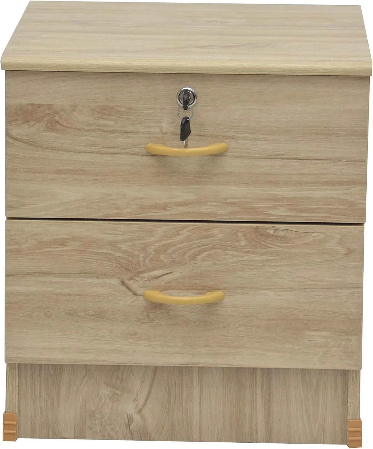 میز کنار تختی چوبی بلوطی روشن Multi Home Furniture با 2 کشو، میز شب با سطح صاف، میز جانبی مدرن برای اتاق نشیمن - میز کنار تخت جمع و جور برای مبلمان اتاق خواب با کلید قفل کشو