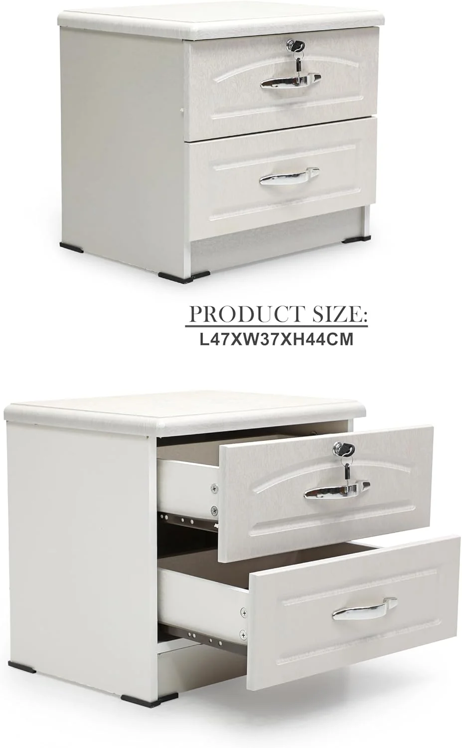 میز پاتختی چوبی سفید Multi Home Furniture با 2 کشو، سطح صاف و میز کنار تختی ذخیره سازی، میز کنار مبلی مدرن برای اتاق نشیمن - میز کنار تخت جمع و جور برای مبلمان اتاق خواب با کلید قفل کشوها