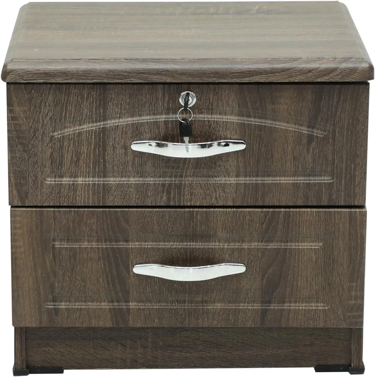 میز کنار تختی چوبی بلوطی Multi Home Furniture با 2 کشو، سطح صاف و محل نگهداری، میز کنار مبلی مدرن برای اتاق نشیمن - میز کنار تخت جمع و جور برای مبلمان اتاق خواب با کلید قفل کشوها میز کنار تختی چوبی بلوطی Multi Home Furniture با 2 کشو، سطح صاف و محل نگهداری، میز کنار مبلی مدرن برای اتاق نشیمن - میز کنار تخت جمع و جور برای مبلمان اتاق خواب با کلید قفل کشوها