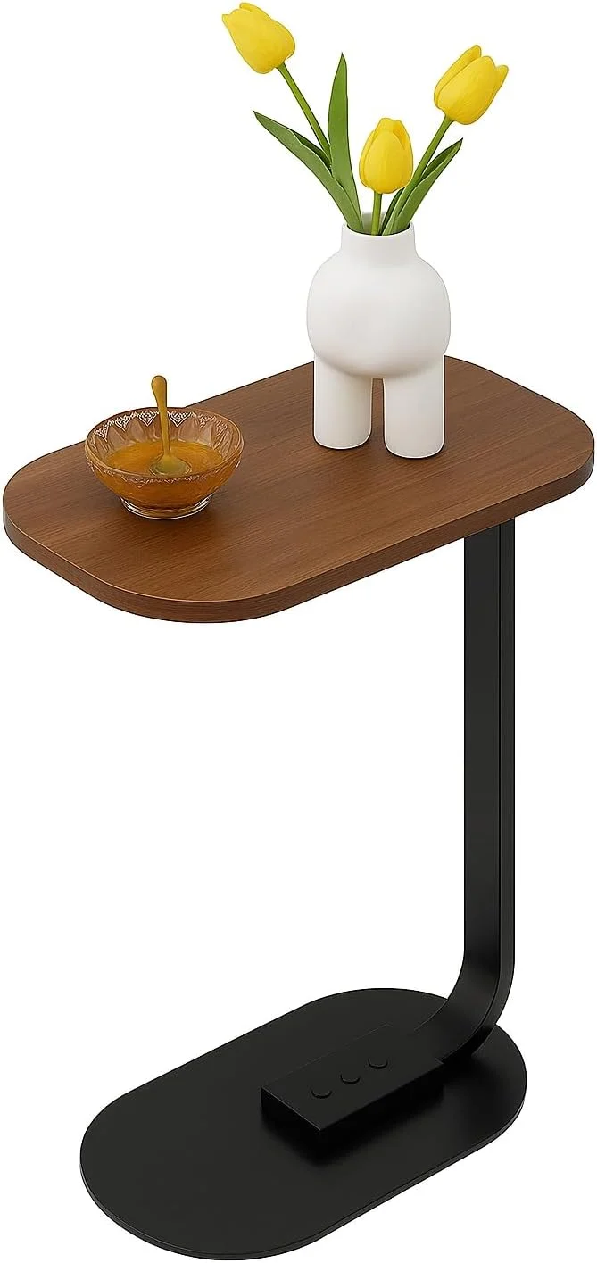 میز قهوه مدرن MOMENT، میز عسلی C شکل، میز قهوه مدرن برای اتاق نشیمن، میز کنار تختی کوچک، میز کامپیوتر کنار تخت، میز پاتختی برای اتاق خواب، اتاق نشیمن، بالکن (گردویی)