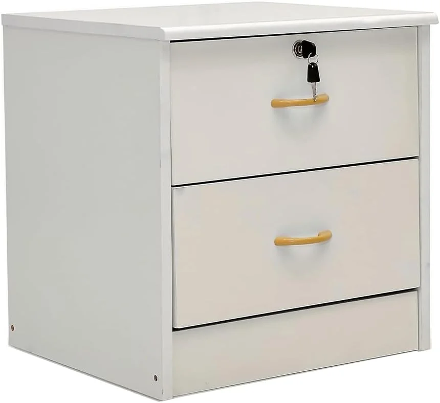 میز کنار تختی چوبی سفید شیری Multi Home Furniture با 2 کشو، پایه های ضد خش، میز عسلی مدرن برای اتاق خواب، میز اتاق نشیمن و راهرو - میز کنار تخت جمع و جور با کشو و کلید ایمن میز کنار تختی چوبی سفید شیری Multi Home Furniture با 2 کشو، پایه های ضد خش، میز عسلی مدرن برای اتاق خواب، میز اتاق نشیمن و راهرو - میز کنار تخت جمع و جور با کشو و کلید ایمن