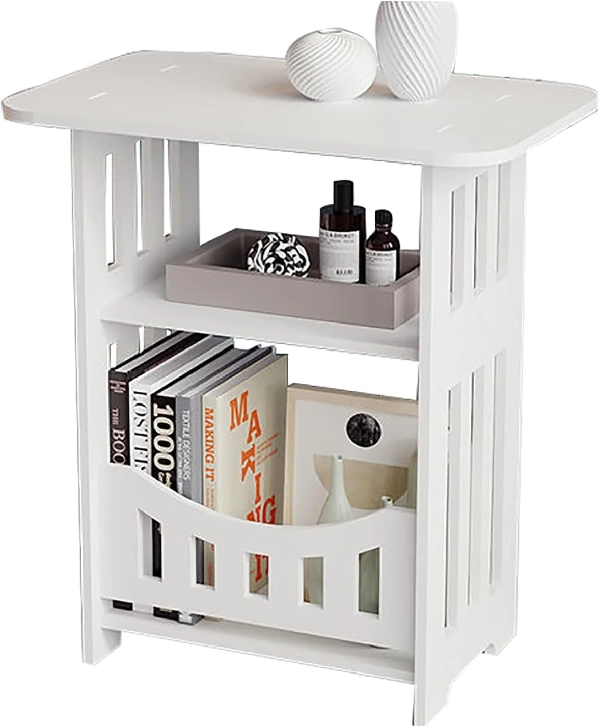 میز کنار تختی ساده MostNow، میز شب کوچک برای اتاق خواب، قفسه نگهداری کنار تخت، میز مبل برای فضای کوچک، دو لایه