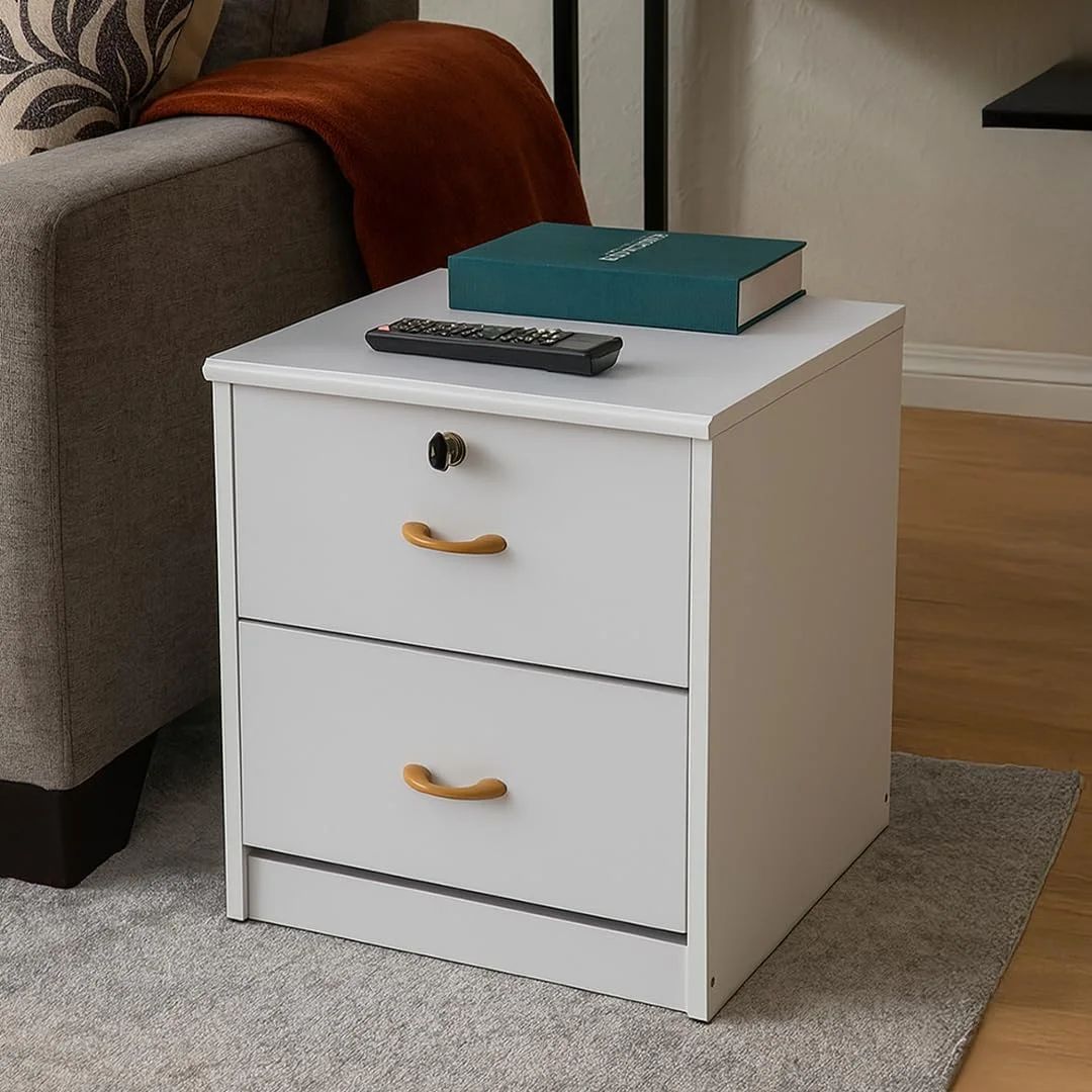 میز کنار تختی چوبی سفید شیری Multi Home Furniture با 2 کشو، پایه های ضد خش، میز عسلی مدرن برای اتاق خواب، میز اتاق نشیمن و راهرو - میز کنار تخت جمع و جور با کشو و کلید ایمن میز کنار تختی چوبی سفید شیری Multi Home Furniture با 2 کشو، پایه های ضد خش، میز عسلی مدرن برای اتاق خواب، میز اتاق نشیمن و راهرو - میز کنار تخت جمع و جور با کشو و کلید ایمن