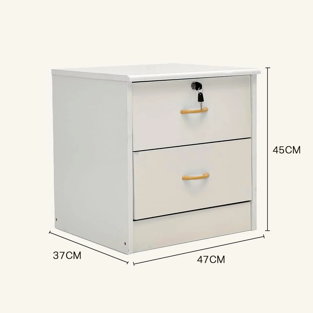 میز کنار تختی چوبی سفید شیری Multi Home Furniture با 2 کشو، پایه های ضد خش، میز عسلی مدرن برای اتاق خواب، میز اتاق نشیمن و راهرو - میز کنار تخت جمع و جور با کشو و کلید ایمن میز کنار تختی چوبی سفید شیری Multi Home Furniture با 2 کشو، پایه های ضد خش، میز عسلی مدرن برای اتاق خواب، میز اتاق نشیمن و راهرو - میز کنار تخت جمع و جور با کشو و کلید ایمن