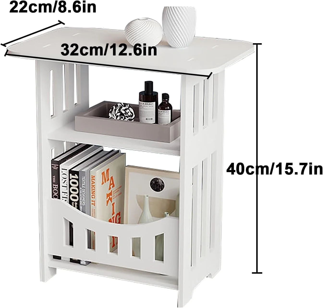 میز کنار تختی ساده MostNow، میز شب کوچک برای اتاق خواب، قفسه نگهداری کنار تخت، میز مبل برای فضای کوچک، دو لایه