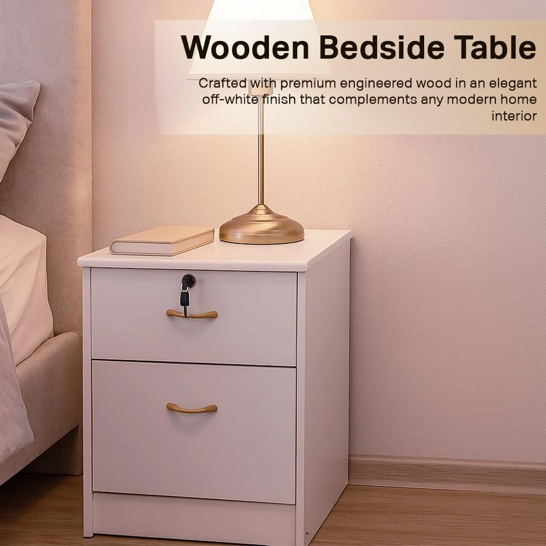 میز کنار تختی چوبی سفید شیری Multi Home Furniture با 2 کشو، پایه های ضد خش، میز عسلی مدرن برای اتاق خواب، میز اتاق نشیمن و راهرو - میز کنار تخت جمع و جور با کشو و کلید ایمن میز کنار تختی چوبی سفید شیری Multi Home Furniture با 2 کشو، پایه های ضد خش، میز عسلی مدرن برای اتاق خواب، میز اتاق نشیمن و راهرو - میز کنار تخت جمع و جور با کشو و کلید ایمن
