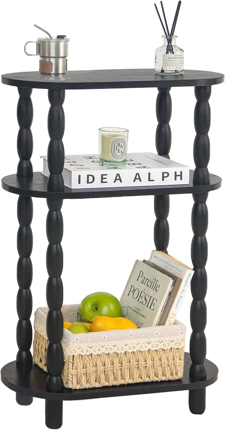 میز عسلی باریک کوچک MaxSmeo، میز کنار تختی باریک 3 طبقه با فضای ذخیره سازی، میز کنار تختی لاغر برای فضاهای کوچک، اتاق خواب، اتاق نشیمن (مشکی)