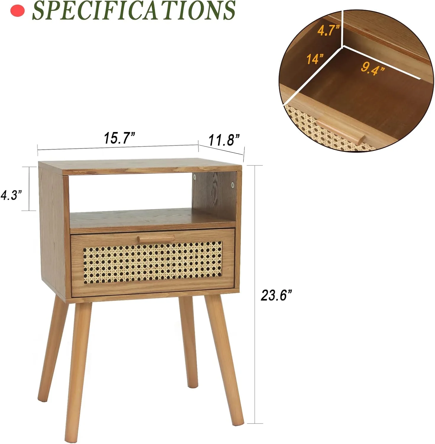 میز پاتختی راتان MaxSmeo با کشو، میز پاتختی کوچک، میزهای کنار تختی راتان مناسب اتاق خواب، میز پاتختی مدرن اواسط قرن برای اتاق نشیمن و فضاهای کوچک، (قهوه ای)