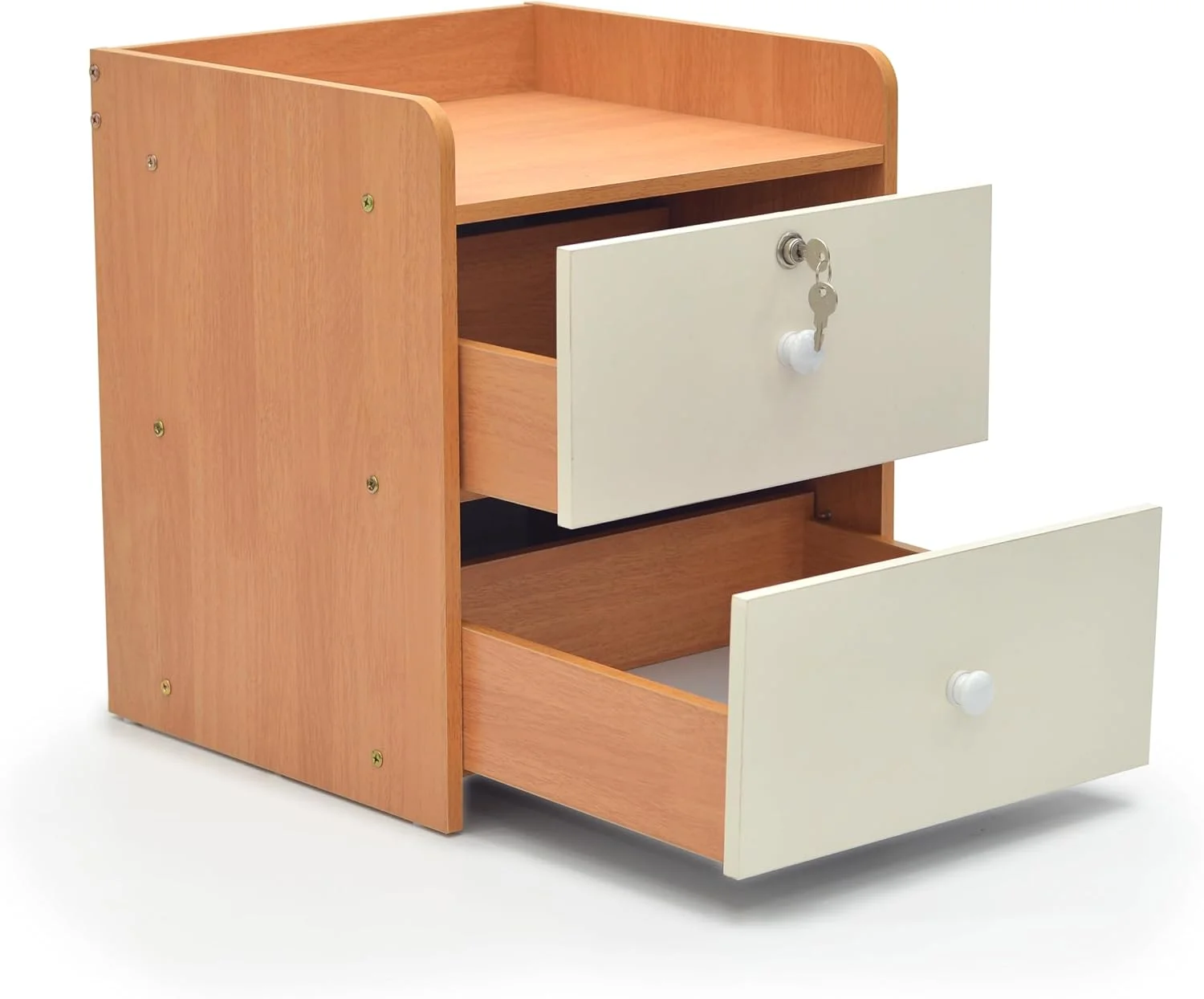 Multi Home Furniture ارائه دهنده میز عسلی چوبی مدرن MH-601 با روکش طرح سنگ مرمر سفید، میز کنار تختی با 2 کشو پهن برای اتاق خواب، اتاق نشیمن و غیره، رنگ بلوطی سفید